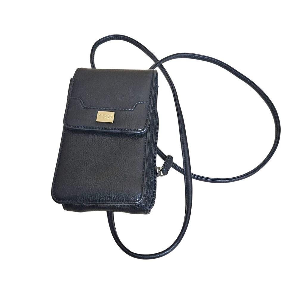 Vintage Crazy Horse By Liz Claiborne Black Crossbody Wallet Purse With Card Slot